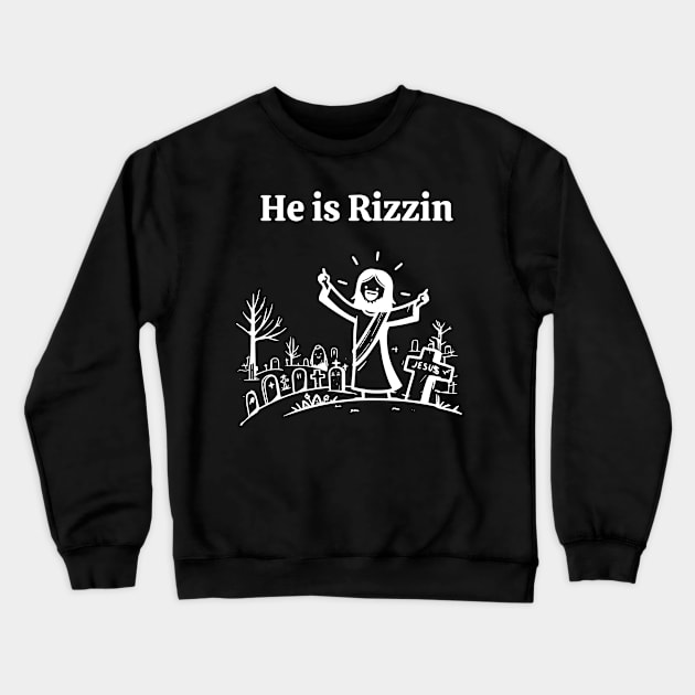 He is Rizzin Funny Easter Jesus Playing Basketball Christian Crewneck Sweatshirt by KC Crafts & Creations